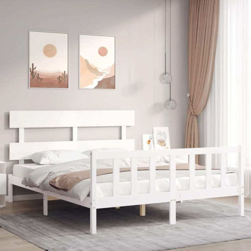 Massivholzbett Vidaxl aus Kiefernholz in Weiß im Landhausstil, B/T/H: 160 x 200 cm - Bild 1