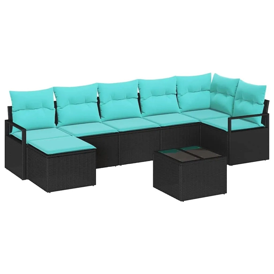 vidaXL Lounge-Gartenmöbel Set aus Polyrattan in Schwarz mit 8-teiligem Ecksofa, Sesseln, Ottoman und Tisch inklusive Kissen - Bild 2