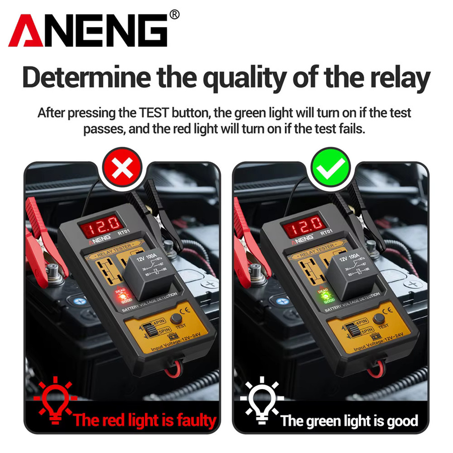 ANENG RT01 Auto Diagnose Kit mit Batterie Relais Tester 12V/24V 4-5Pin und BT138 Lith-Batterie Tester sowie Spannungsmesser in Schwarz - Bild 3