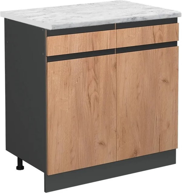 Vicco R-Line Schubladenunterschrank für die Küche in Goldkraft Eiche mit Marmor-Optik, Breite: 80 cm - Bild 1