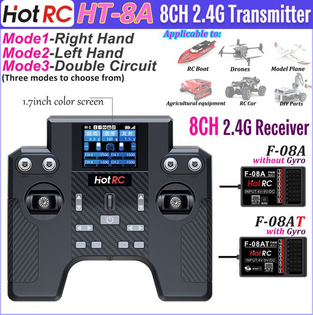 HOTRC HT-8A Sender HT8A 2,4G 8-Kanal Fernbedienung mit F-08A/F-08AT Empfänger - Bild 1