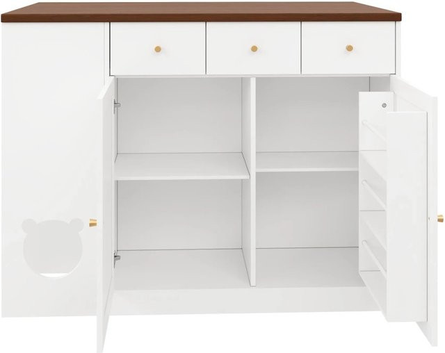 okwish Kücheninsel mit ausziehbarer Arbeitsplatte in Weiß, modern mit Flaschenregal und Regalfächern, B/T/H: 120 x 70 x 90 cm - Bild 1