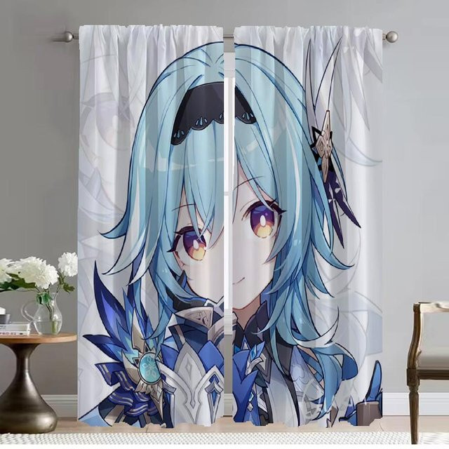 Genshin Impact Küchenvorhänge Set aus 2 Stück, halbtransparent mit Grafik-Design, Mehrfarbig, Breite: 50 cm, Höhe: 70 cm - Bild 1