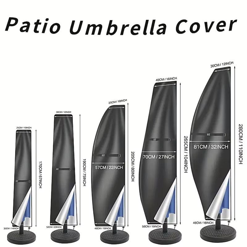 Wasserdichte und UV-beständige Outdoor-Schirmabdeckung aus schwarzem Oxford-Polyester für Regenschirme im Garten und auf der Terrasse, Durchmesser: 205 cm - Bild 5