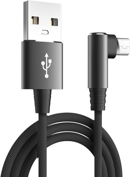 USB-Mikrokabel mit 90-Grad-Winkelstück für Samsung und Xiaomi, 3A Schnellladekabel und Datenkabel, Länge: 2 m, Schwarz - Bild 1