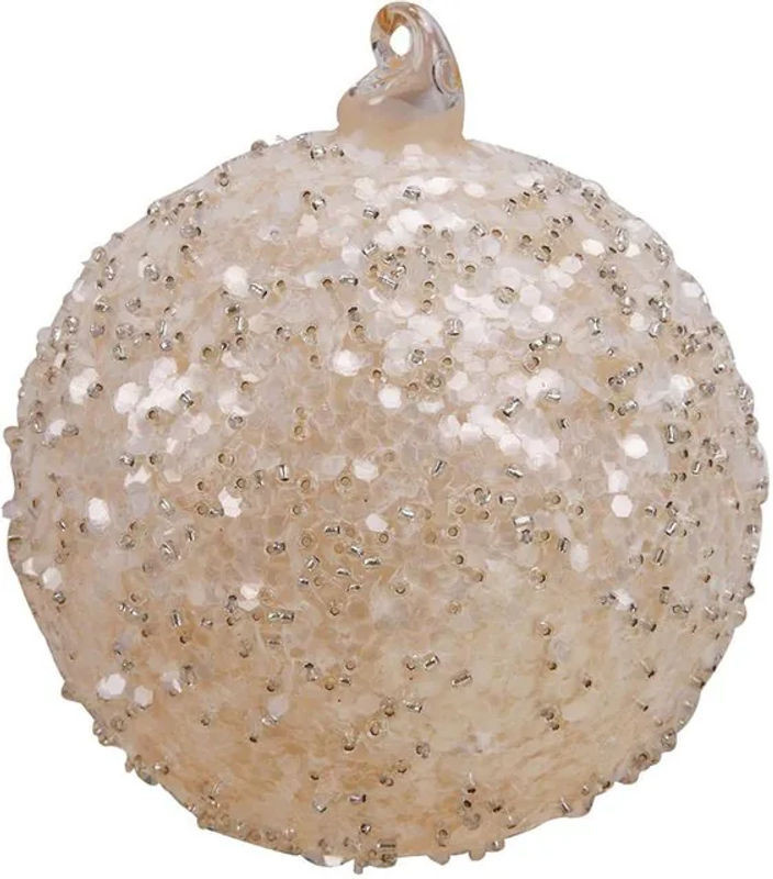 Tooarts Weihnachtskugel aus Glas mit Pailletten als Hängeornament in Gelb und Beige für Weihnachten und Hochzeit - Bild 1