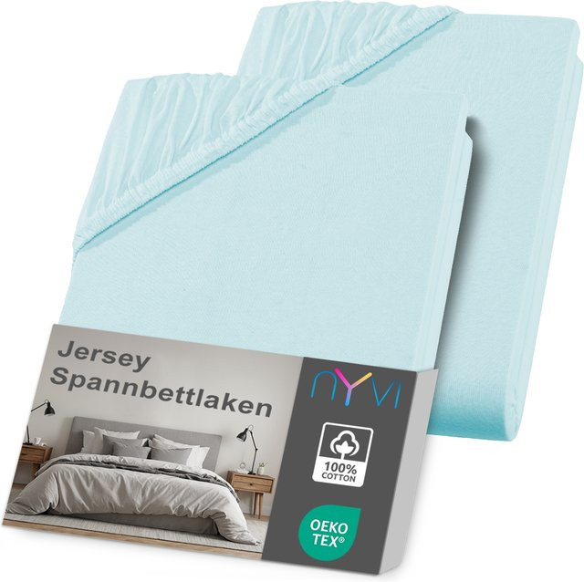 NYVI DreamScience Jersey Spannbettlaken aus 100% Baumwolle, 2er Pack, Farbe: Aqua, B/T: 90 x 200 cm bis 100 x 200 cm, Matratzenhöhe bis 22 cm - Bild 1