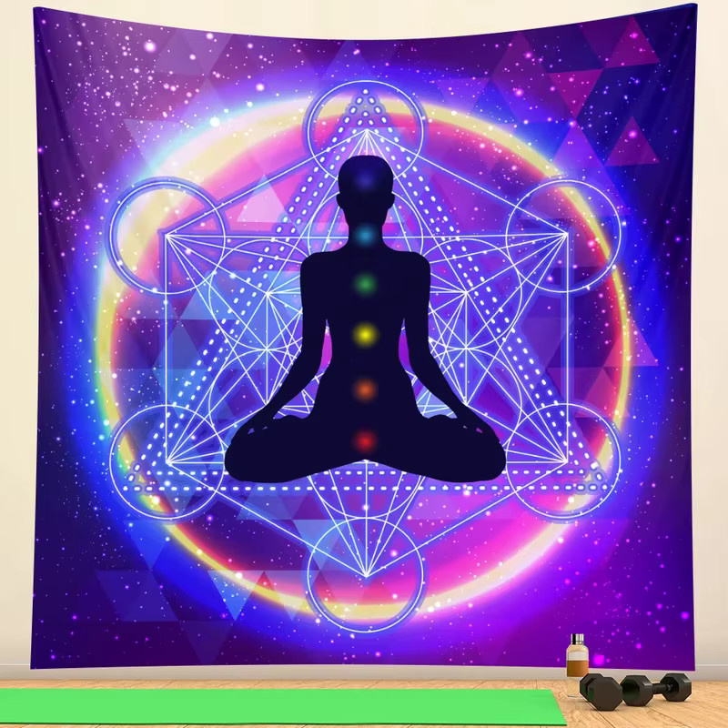 VIKAMA Meditationsmatte und Wandteppich mit Chakra-Mandala Design in Multicolour im Boho-Stil - Bild 2