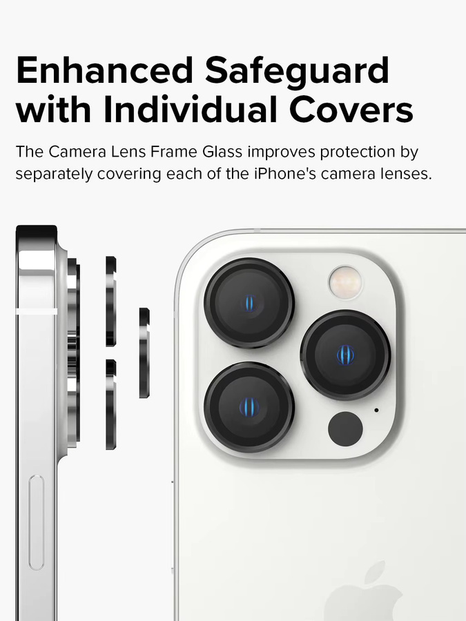 JMUYTOP Kameraobjektivschutz aus Aluminiumlegierung und gehärtetem Glas für iPhone 15 14 13 Pro Max Plus in Silber - Bild 3