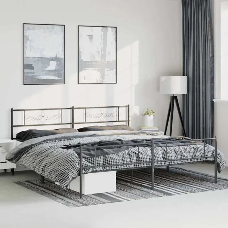 Vidaxl Metall-Bettgestell mit Kopfteil und Fußteil in Schwarz, B: 193 cm, T: 203 cm - Bild 1