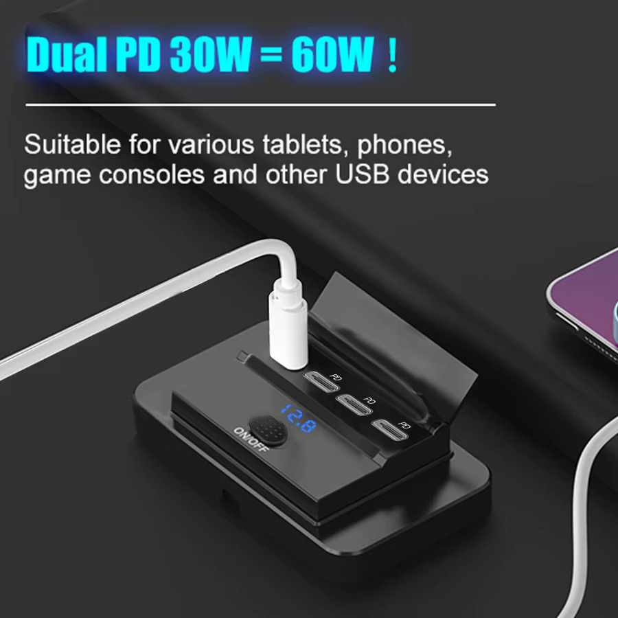 Kebidumei 108W 4-Port 12V USB-Steckdose mit 90W PD und QC 3.0 18W Port, Autoladegerät mit Schalter und Spannungsanzeige in Schwarz für Auto, Bus und Wohnmobil - Bild 5