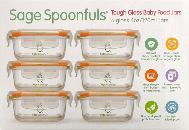 Sage Spoonfuls Babynahrungsbehälter aus Glas, 6er-Pack, beige, 120 ml pro Behälter, luftdicht und auslaufsicher - Bild 1