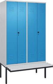 C+P PSA Doppel-Spind Classic PLUS Sitzbank mit 4 Abteilen und Sicherheits-Drehriegel, B/T/H: 212,0 x 120,0 x 81,5 cm, Kunststoff-Sitzfläche, Grau/Blau - Bild 1