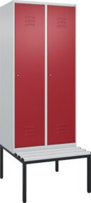 C+P Spind Classic PLUS Spind mit Sitzbank, 2 Abteile, Lichtgrau, B/T/H: 212,0 x 80,0 x 81,5 cm, mit Zylinderschloss und 4 Garderobenhaken - Bild 1