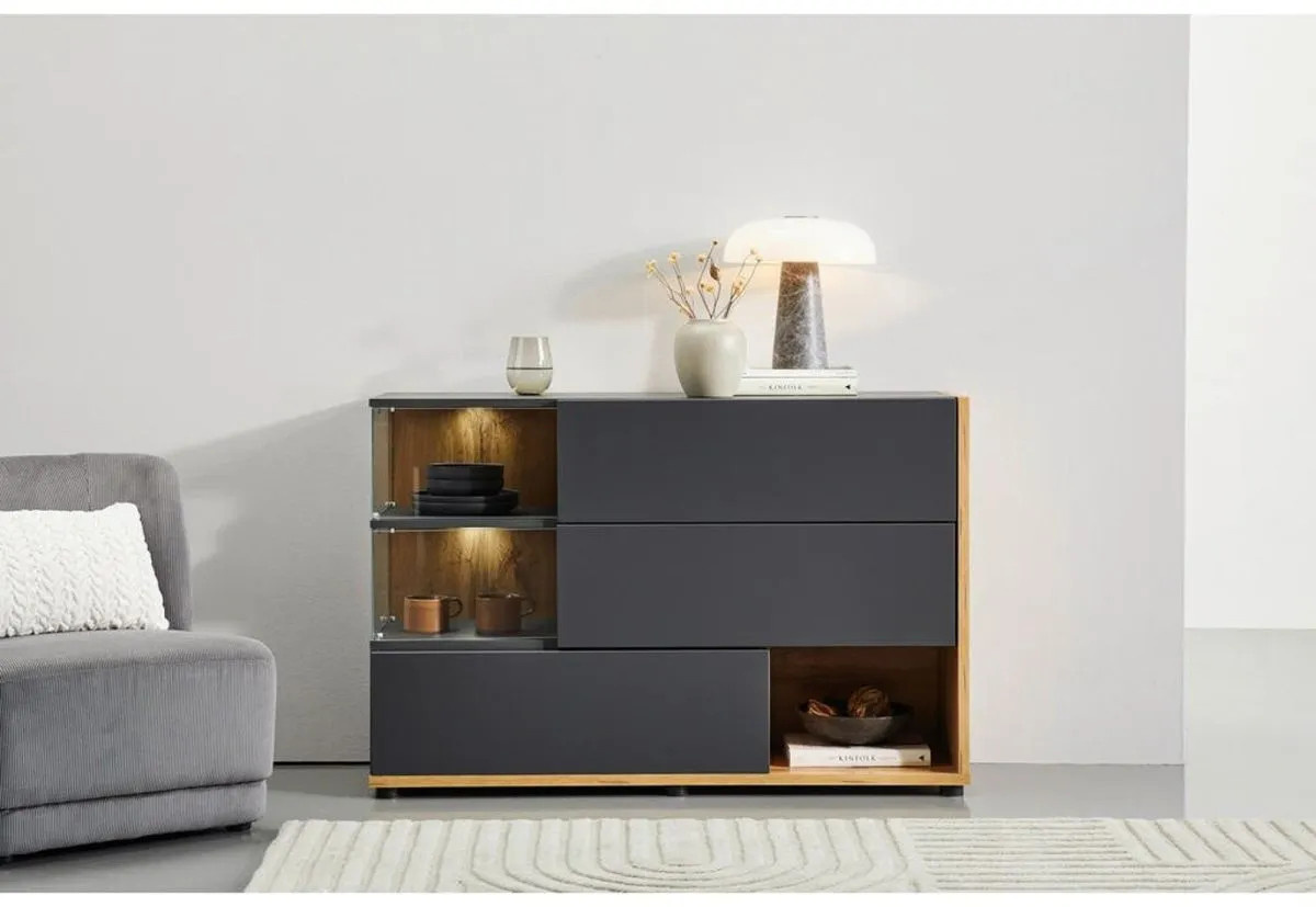 Sideboard Lester in Grau und Wotan Eiche mit integrierter Beleuchtung, Breite: 120 cm - Bild 4