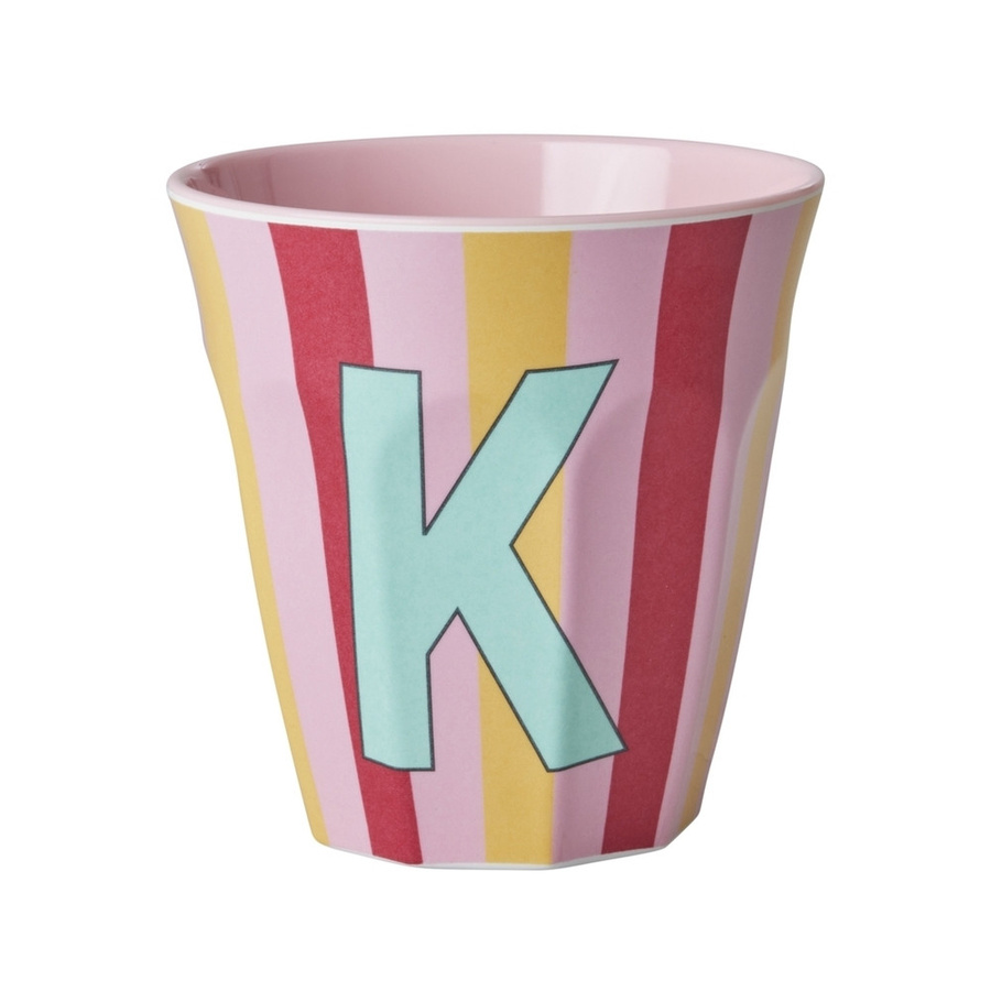 Rice Melamin Becher Buchstabe K in Pink mit Streifen, 250ml - Bild 1