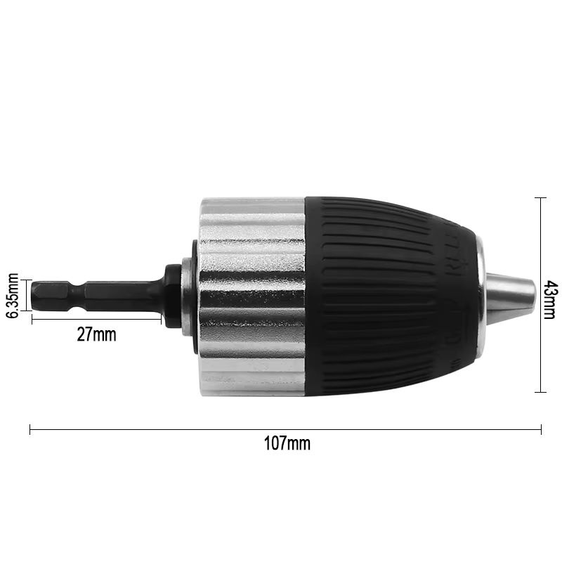 JIGONG Schlüsselloser Bohrfutter-Adapter mit Sechskantschaft und 3/8-24UNF Gewinde, Spannbereich 2-13 mm, Farbe: Silber - Bild 2