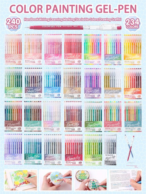 Languo Marker Stifte Set mit 240 Stücken in 234 Morandi Farben, 0,6 mm Gel Stifte für Schule, Malerei und Zeichnung, Multicolor - Bild 1