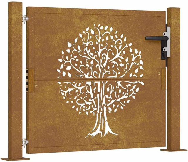 vidaXL Gartentor aus Cortenstahl in Braun mit Baumdesign, B: 110 cm, H: 80 cm, T: 10 cm - Bild 1