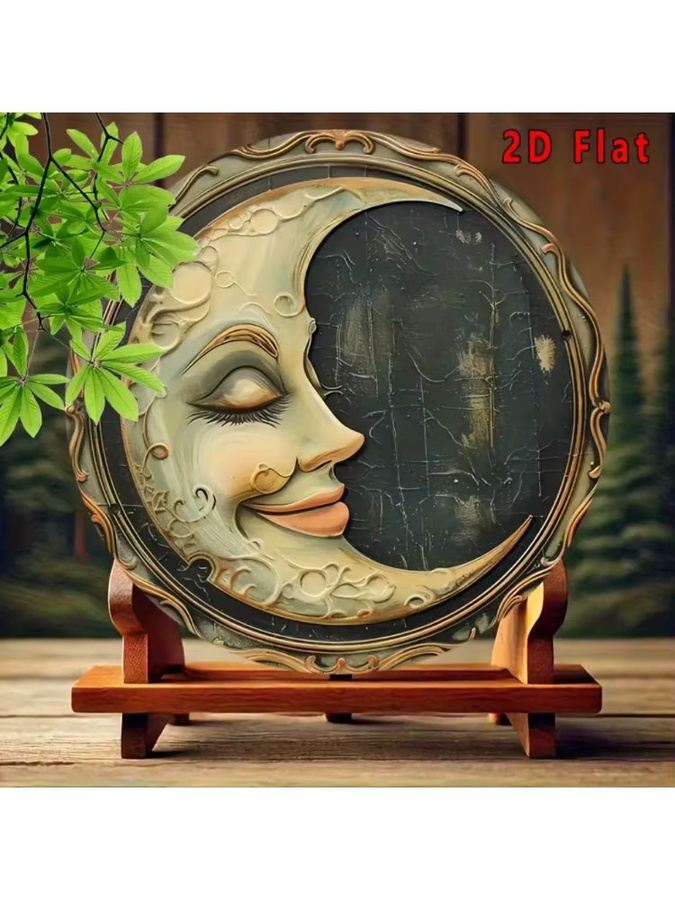 Potdemiel Vintage Smiling Moon Wanddeko aus Metall, Runde dekorative Wandplatte mit Frauenporträt in Multicolour, Durchmesser: 20 cm - Bild 3
