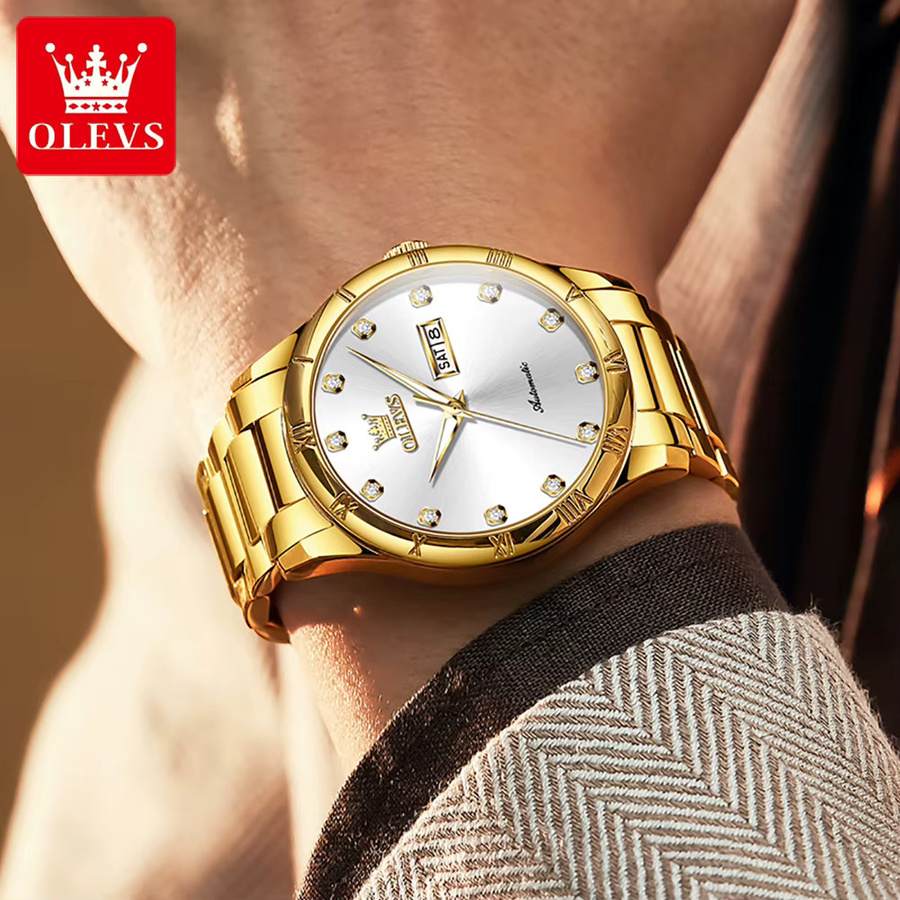 OLEVS Armbanduhr, Mechanische Uhr, Edelstahl, Silber, Gold, Diamant, Herren - Bild 4