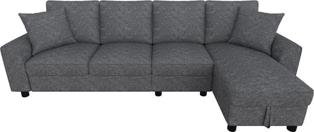 Modernes L-Form Ecksofa von RN Store in Grau mit klappbarer Rückenlehne, Getränkehaltern und abnehmbaren Sitzkissen, B/T/H: 280 x 136 x 82 cm - Bild 1