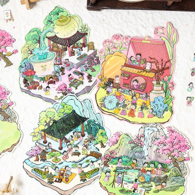 Mr Paper Garden Theme Landschaftsbau-Aufkleber für DIY-Miniaturszenen, 12 Stück, Mehrfarbig - Bild 1