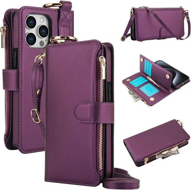 Yiran Crossbody Handyhülle mit Ringkartenhalter und Brieftasche für iPhone Modelle in Lila - Bild 1