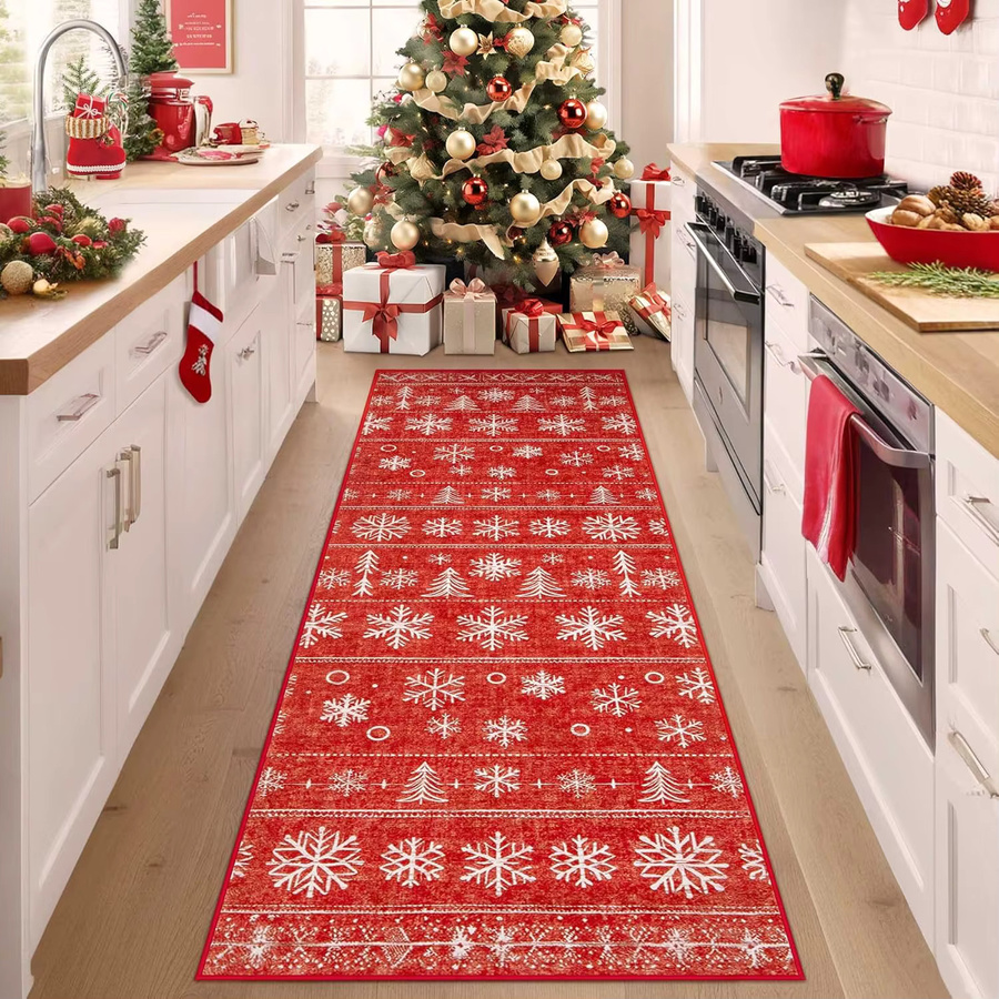 VIKAMA Korridor-Teppich mit Weihnachtsdesign, wasserabsorbierend und schmutzabweisend, Farbe: Rot, B/T: 120 x 40 cm - Bild 1