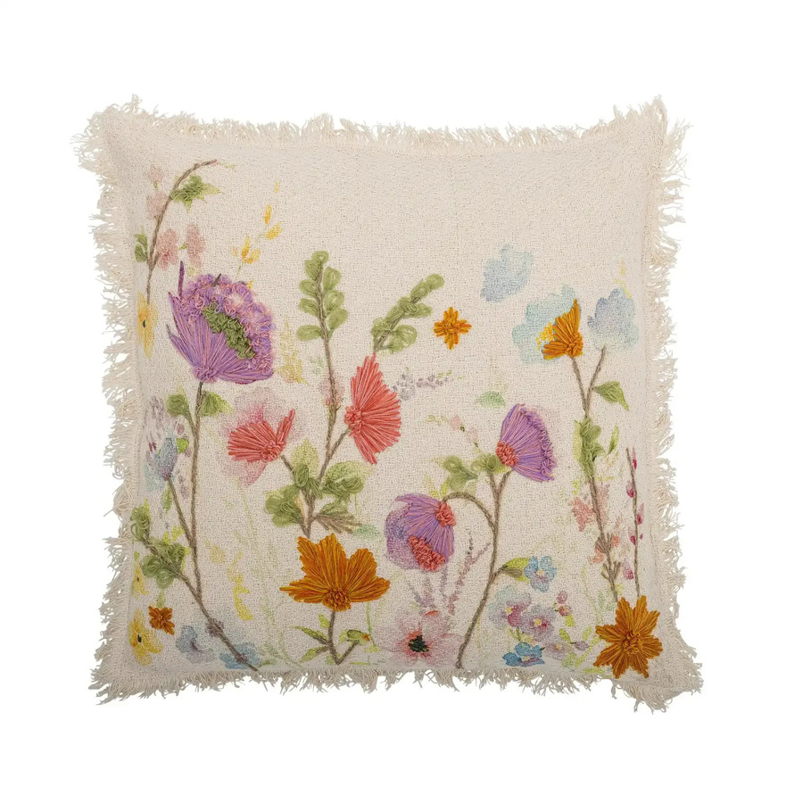 Bloomingville Kissen Pogni aus Baumwolle mit floralem Blumenmuster in Beige und Multicolour, B/T/H: 50 x 50 x 50 cm - Bild 1