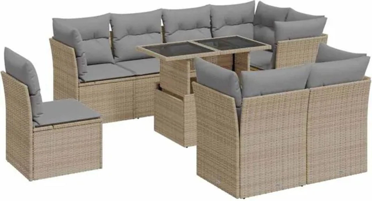 Vidaxl 9-tlg. Garten-Sofagarnitur aus Polyrattan mit Kissen in Beige - Bild 1