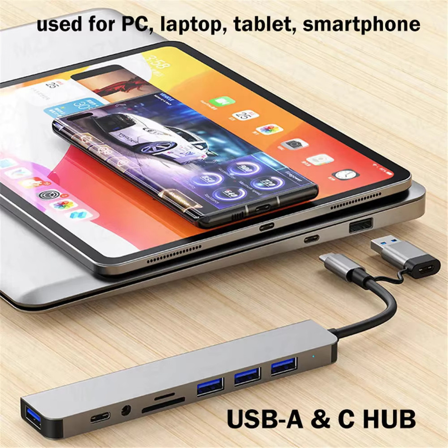 MZX 8-in-1 USB A C Hub Dockingstation Multi-Adapter mit SD TF Kartenleser und Audio Anschluss für Laptop und PC - Bild 2