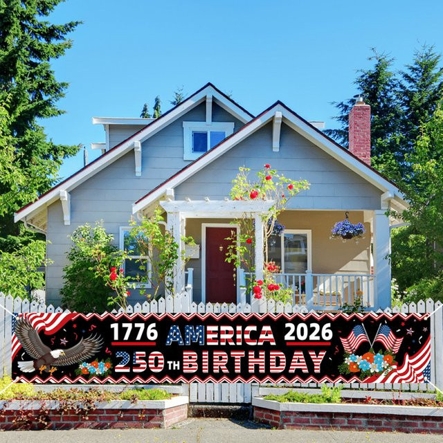 VIKAMA U.S. Banner zum 250. Jubiläum, mehrfarbige Garten- und Zaun-Dekoration, B/H: 180 x 40 cm - Bild 1