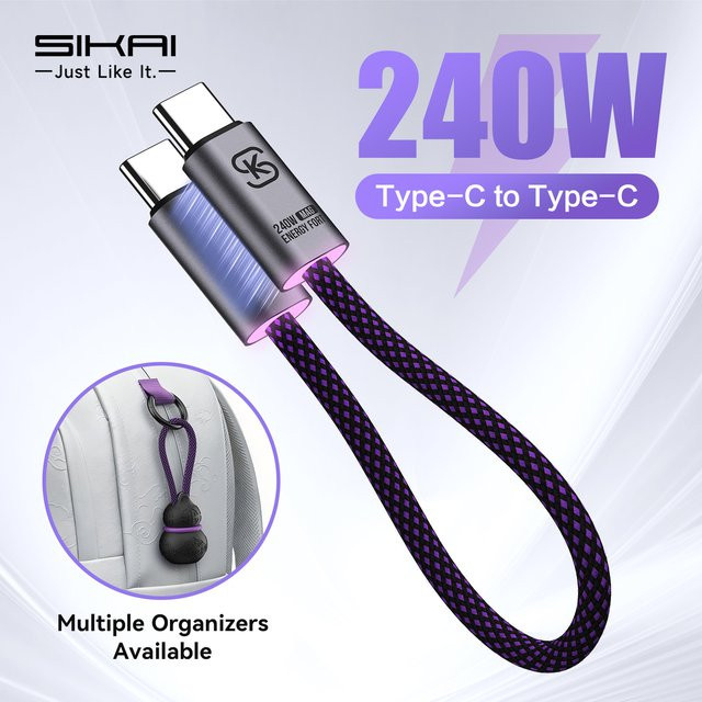 MOSHOU PD 240 W magnetisches USB-C-auf-USB-C-Schnellladekabel, geflochtenes Typ-C-Ladekabel, Lila - Bild 1