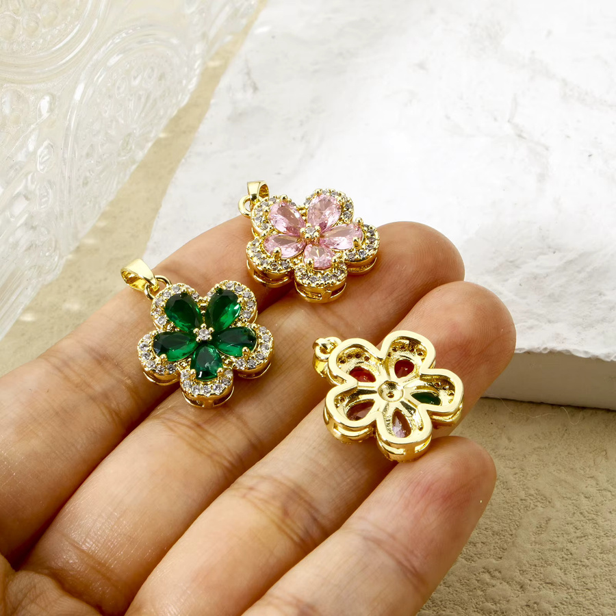 8seasons Anhänger Blume, Messing, Gold, Zirkonia, Damen, 24x17mm - Bild 2