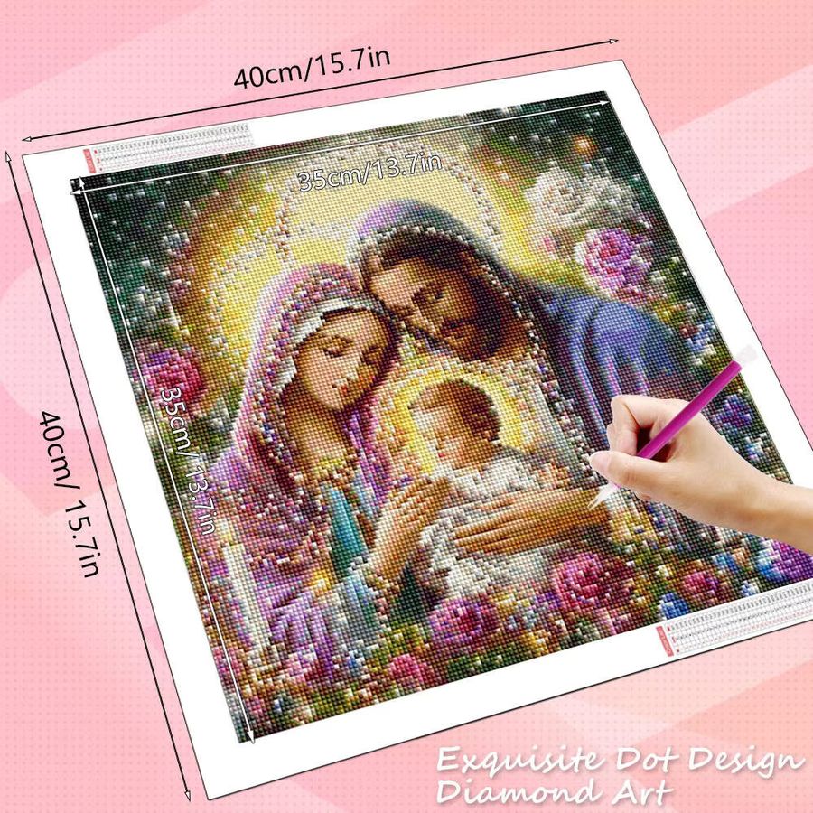 HUACAN Diamantmalerei Jesus und Jungfrau Maria als religiöses Mosaik-Porträt zur Wandmontage, Full Round, 20 x 20 cm - Bild 2