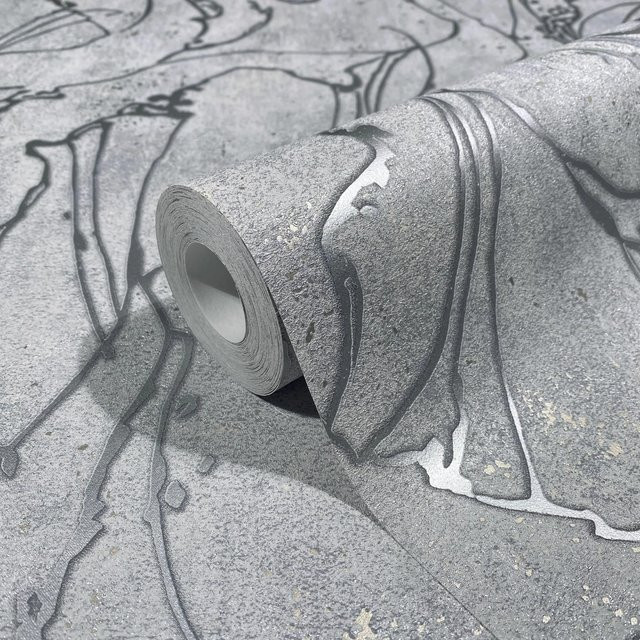 Marburg Vliestapete mit abstrakten geschwungenen glänzenden Linien in Grau-Silber - Bild 1