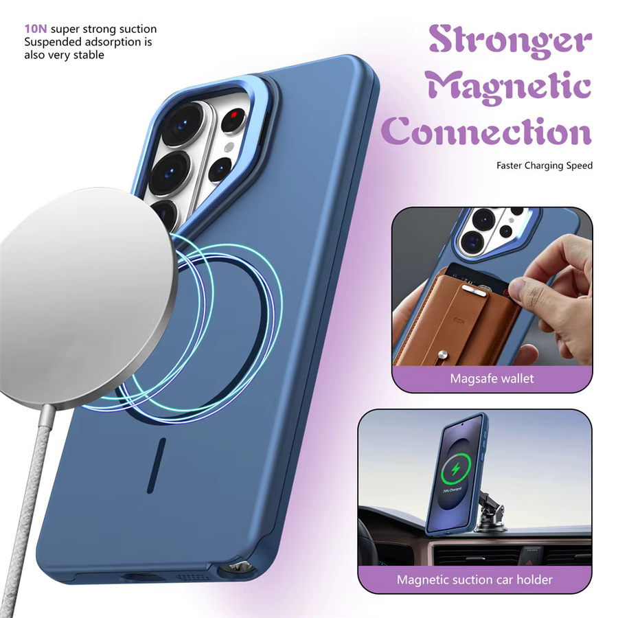 Matte magnetische MagSafe Schutzhülle mit Ständerabdeckung für Samsung Galaxy S26 Ultra S25 S24 S23 Ultra Plus S25FE S24FE S25Edge in Purple und Blue - Bild 3