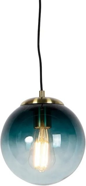 QAZQA Art Deco Hängelampe Pallon aus Messing und blauem Glas, dimmbar, Durchmesser: 20 cm - Bild 1