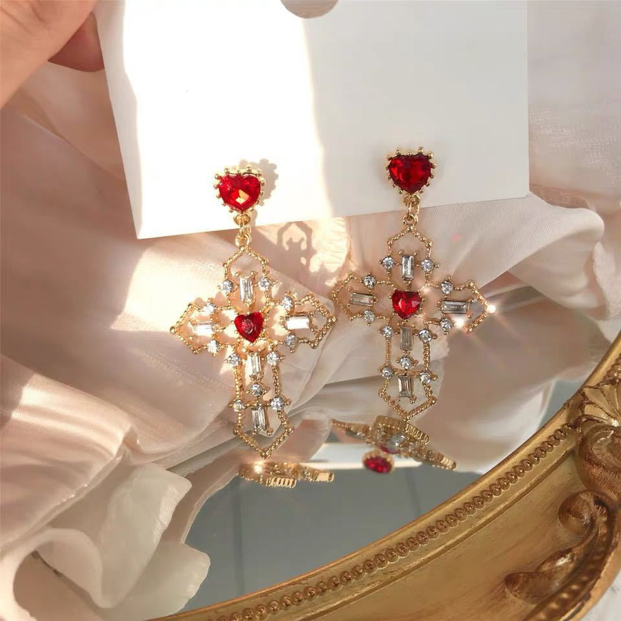 Ohrringe Kristall, Rote Herz, Damen, Gold - Bild 2