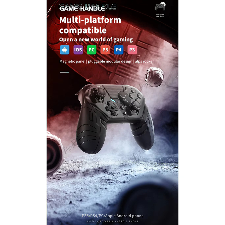 AyeBeau Drahtloser Bluetooth Gaming Controller für PlayStation PS4 PS3 Android PC und Mobile, USB-C Gamepad mit Joystick in Schwarz oder Grün - Bild 1