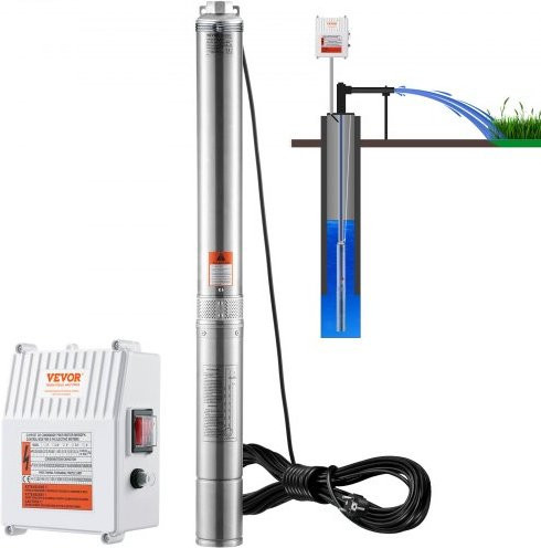 VEVOR Tiefbrunnen-Tauchpumpe aus Edelstahl mit 1500 W, 230 V, 9,8 m³/h Förderleistung und 108 m Förderhöhe, inklusive 19,4 m Kabel und externer Steuerbox, IP68 wasserdicht - Bild 1