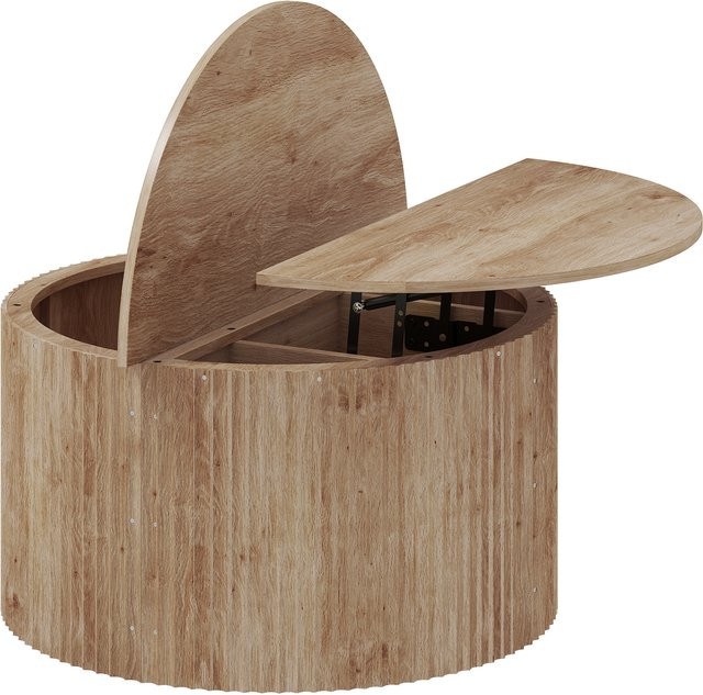 HOMCOM höhenverstellbarer Couchtisch in Naturholz mit Soft-Close Klappplatte und verstecktem Fach, runder Wohnzimmertisch, B/T/H: 80 x 80 x 42 cm - Bild 1