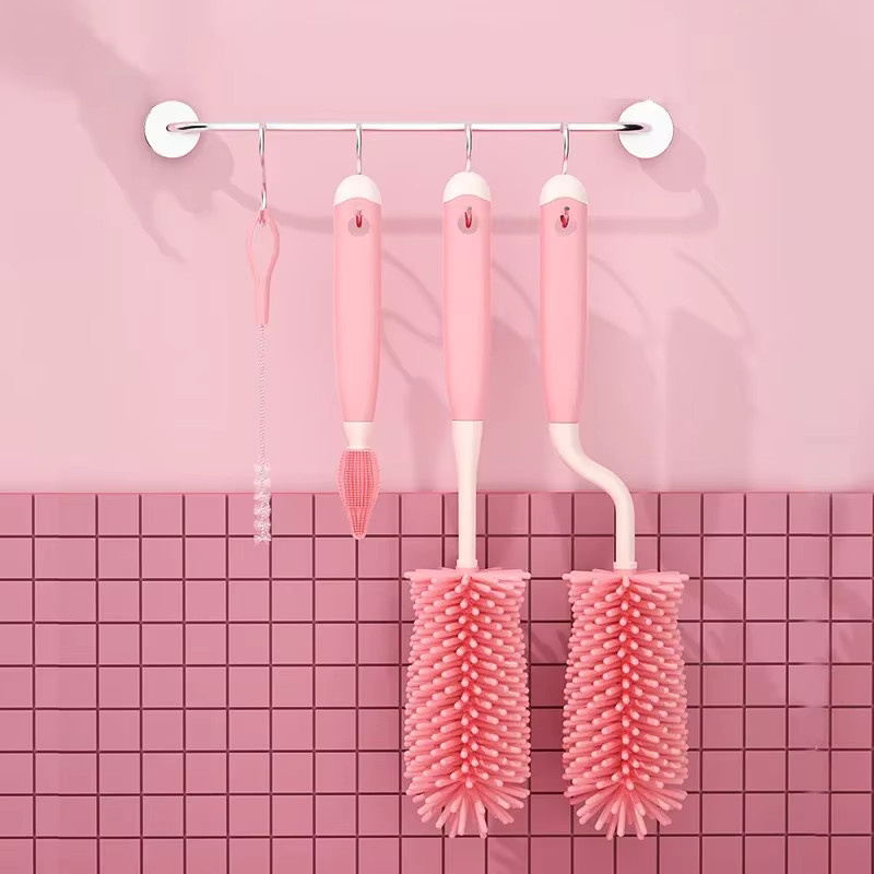 3-in-1 Silikon-Säuglings-Reinigungsset für Schnuller, Becher, Flaschen und Strohhalme in Pink und Multicolour - Bild 2