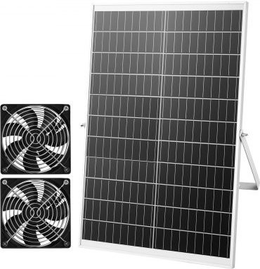 VEVOR Solar-Lüfter Set mit 30W Solarpanel und 2 Ventilatoren, verstellbarer Winkel, 2668 RPM Hochgeschwindigkeitslüfter für Gewächshäuser, Zeltkulturen und Schuppen - Bild 1