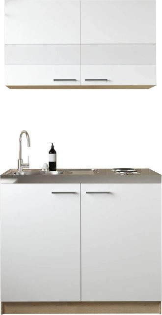 Respekta Pantry-Küche Merle in Weiß und Eiche mit Glaseinlagen, B/H/T: 100 x 200 x 60 cm - Bild 2