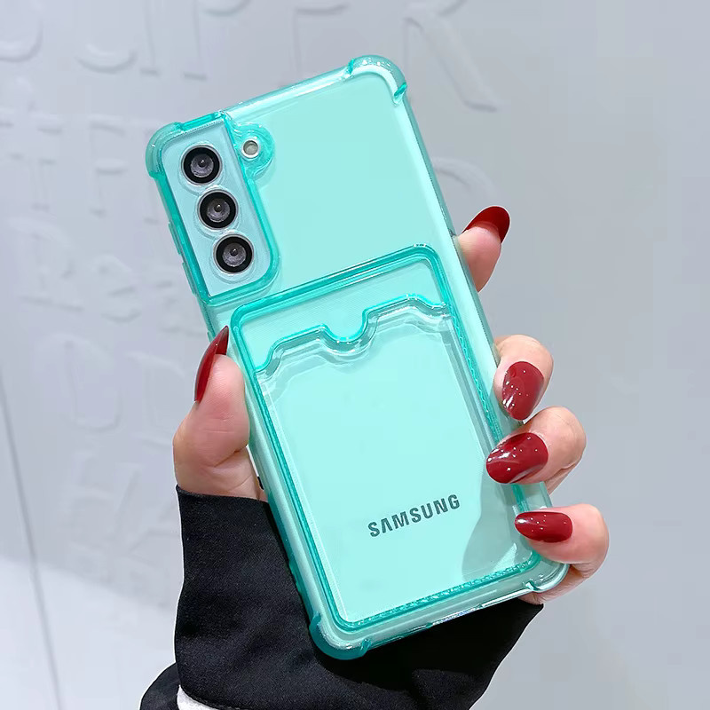 Transparente Karten-Tasche und Brieftasche als Schutzhülle für Samsung Galaxy S25 S24 S23 S22 S21 Ultra FE Plus A16 A26 A36 A56 in Pink - Bild 2