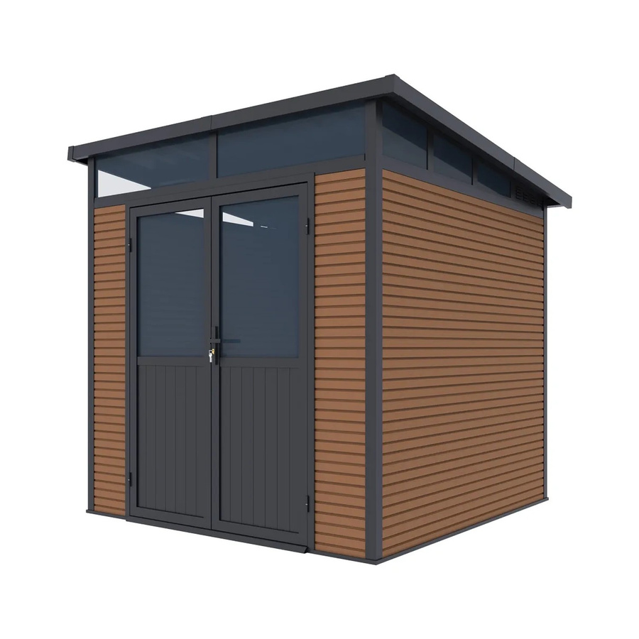 Weide Gartenhaus Gerätehaus aus Aluminium und WPC mit Doppeltür, Farbe Teak, B/T/H: 218 x 218 x 226 cm - Bild 2