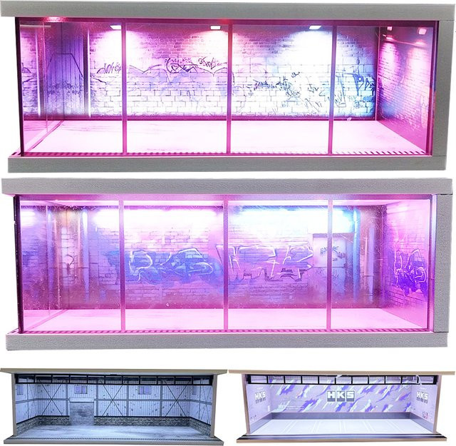 meiduoxing Diecast Vitrine mit LED-Beleuchtung, 1:64 Maßstab, DIY Garage Diorama Parkszene - Bild 1