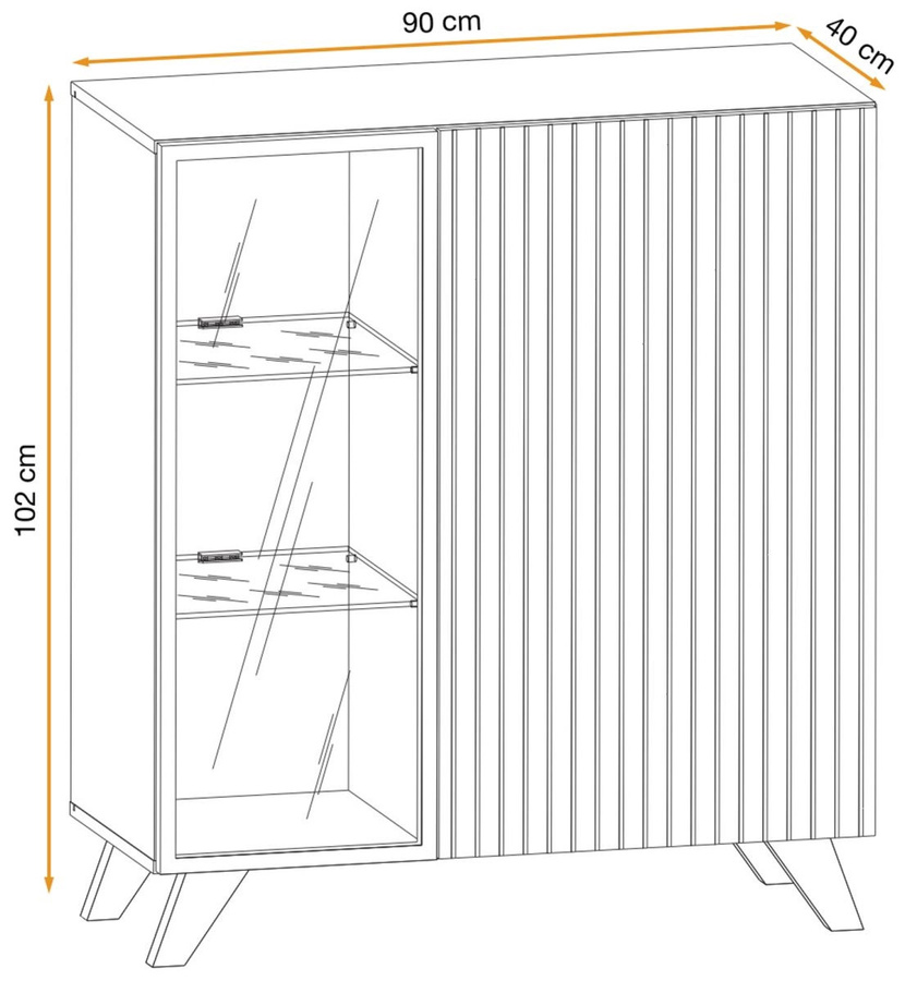 Vitrinenschrank Lines in Eiche und Schwarz mit Glastüren und integrierter Beleuchtung, B: 90 cm, H: 102 cm, T: 40 cm - Bild 6